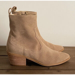 Lisa Vicky Women's Steady Western Bootie Size 8 Tan Camel Suede Stacked Heel Zip